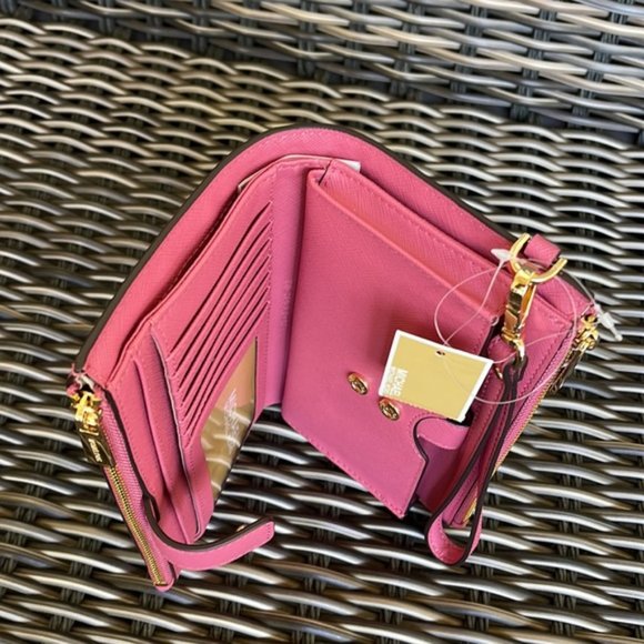 Michael Kors Jet Set Travel Large Double Zip Wristlet Wallet Rosewood Leather - Picture 10 of 16